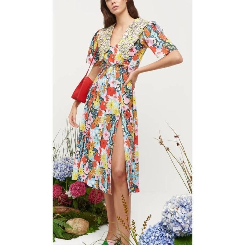 CeliaB Multicolor Floral Midi Dress with Lace Collar